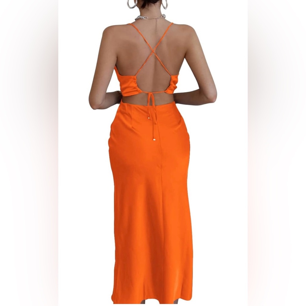 NWOT Orange Satin Dress - Picture 2 of 4